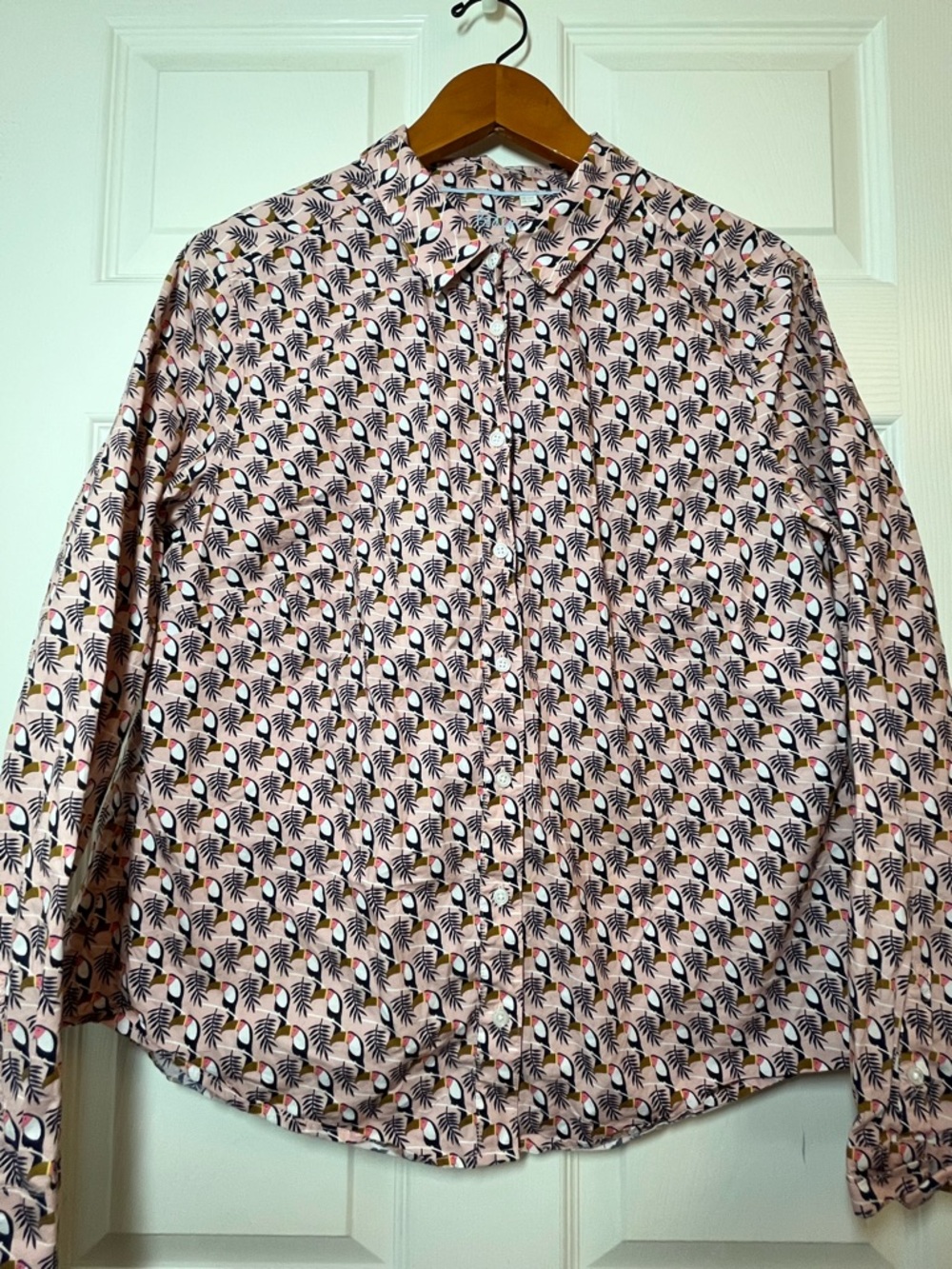 Boden Pink Printed Button-Down Shirt with Toucan Print Size 14R